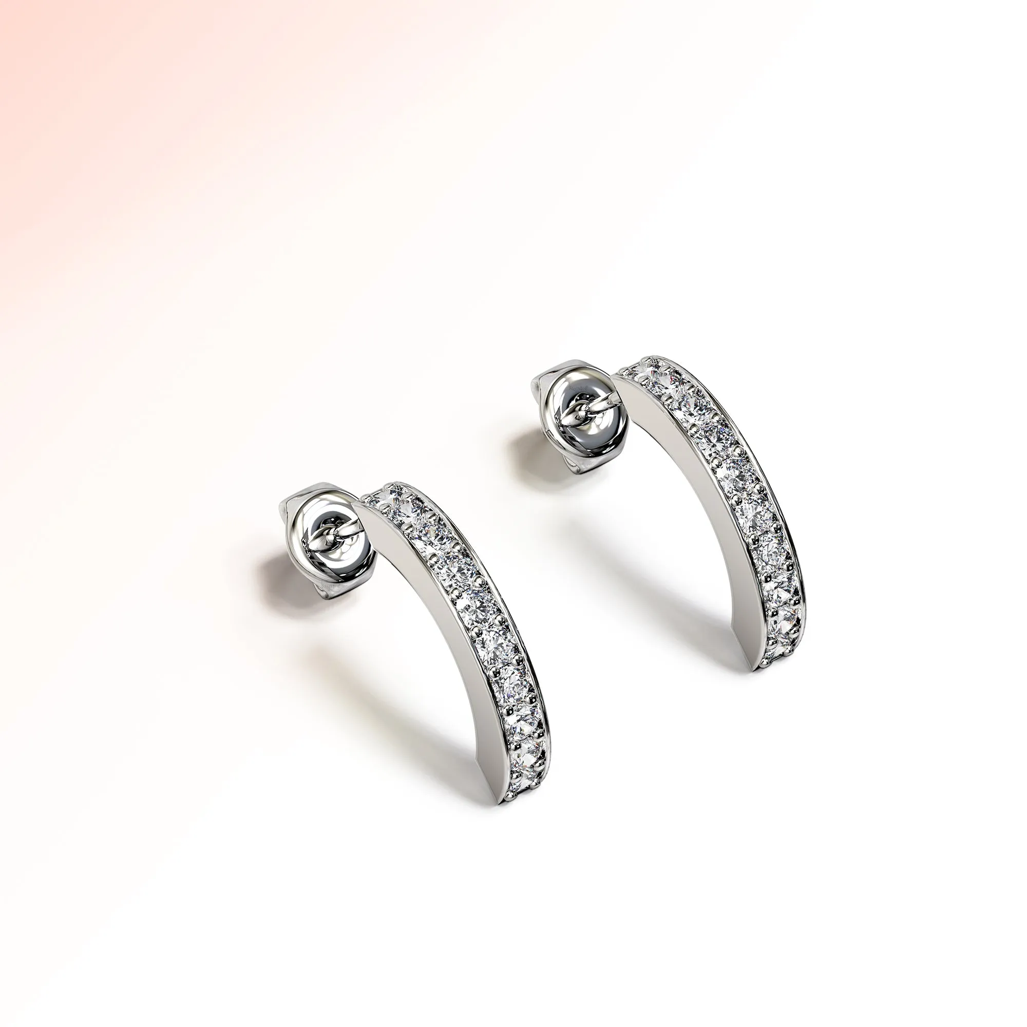 White Gold Semi Circle Curve Earrings Embellished With SWAROVSKI® Crystals