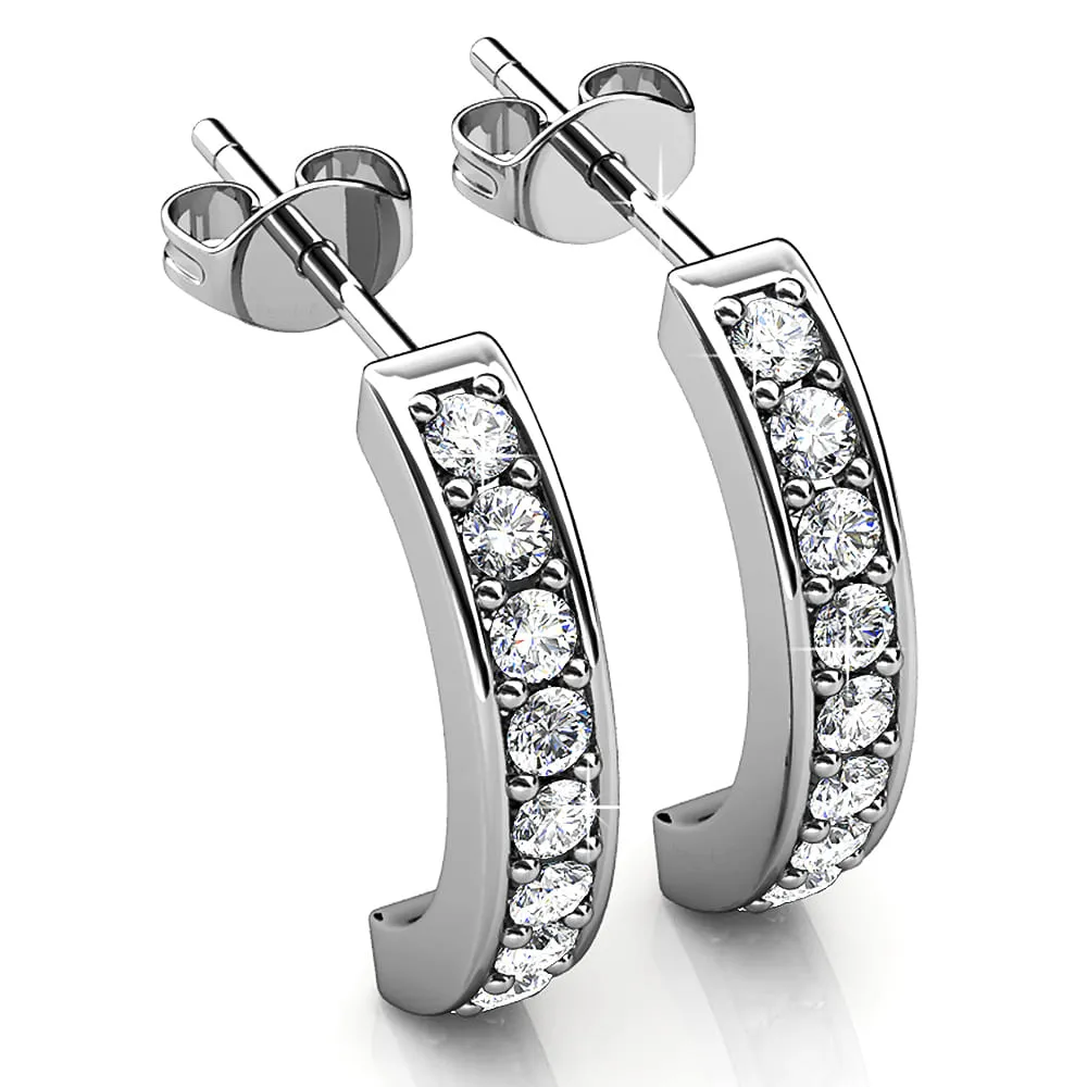White Gold Semi Circle Curve Earrings Embellished With SWAROVSKI® Crystals