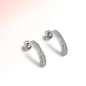 White Gold Semi Circle Curve Earrings Embellished With SWAROVSKI® Crystals