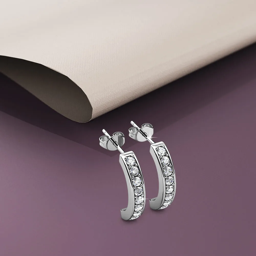 White Gold Semi Circle Curve Earrings Embellished With SWAROVSKI® Crystals