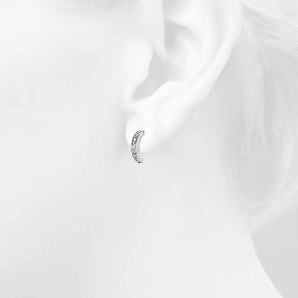 White Gold Semi Circle Curve Earrings Embellished With SWAROVSKI® Crystals