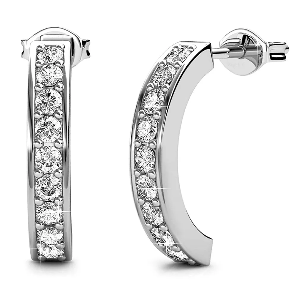 White Gold Semi Circle Curve Earrings Embellished With SWAROVSKI® Crystals