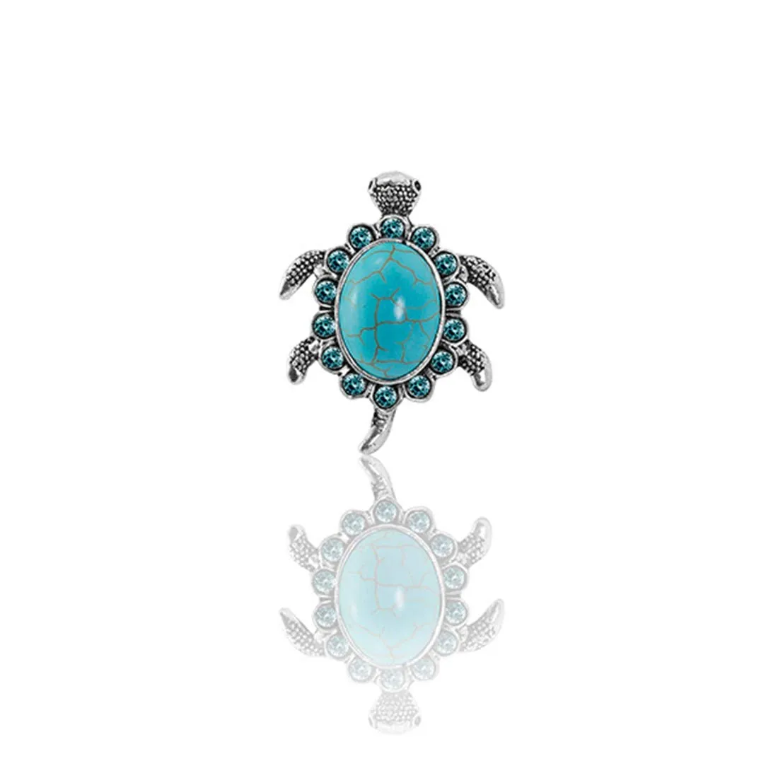 Yellow Chimes Good Luck Tortoise Design Turquoise Rhinestone Big Turtle Silver Plated Adjustable Rings for Women and Girl's