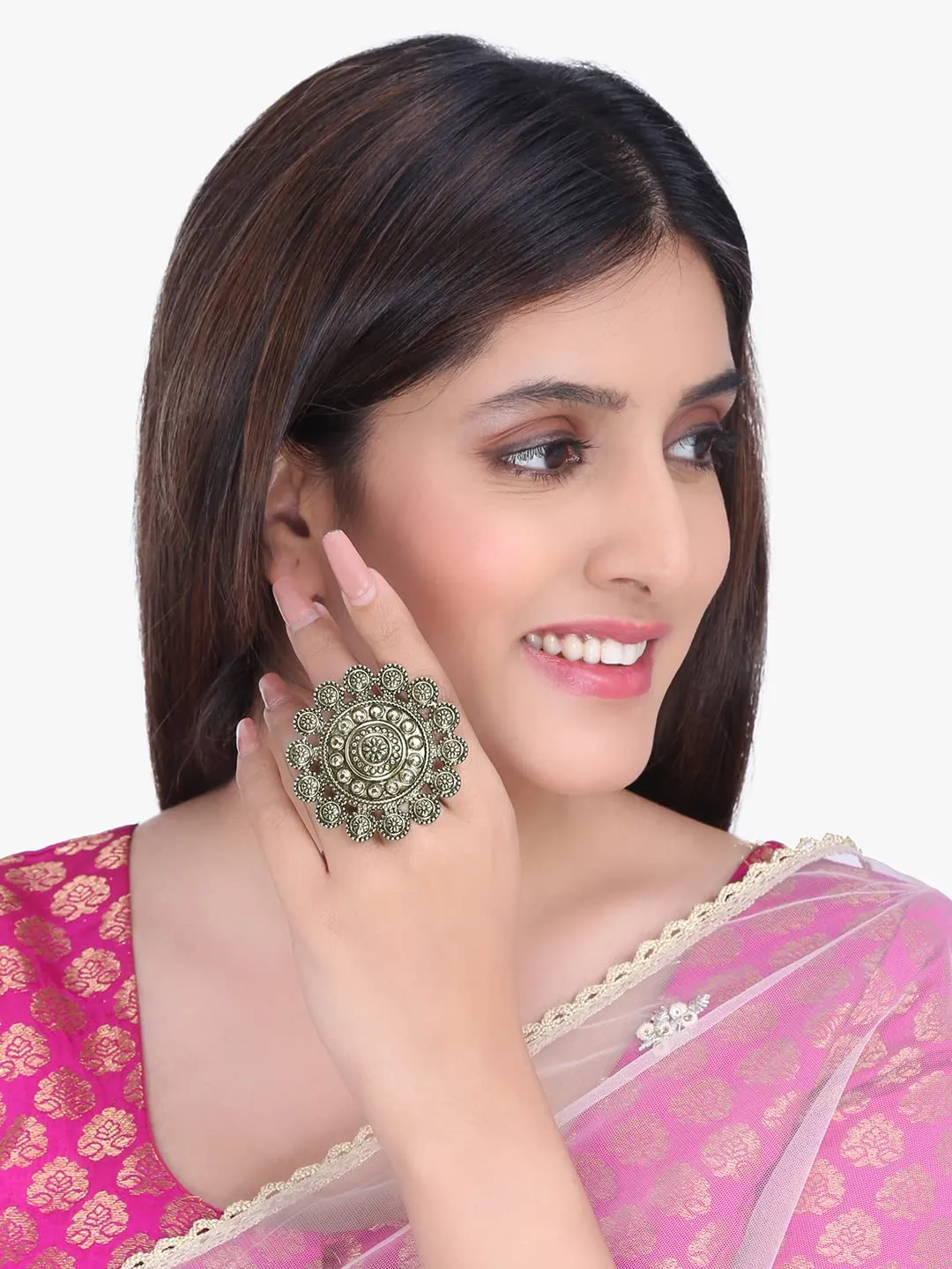 Yellow Chimes Rings for Women Artistic Crafted Oxidised Gold Plated Traditional Adjustable Rings for Women and Girls.