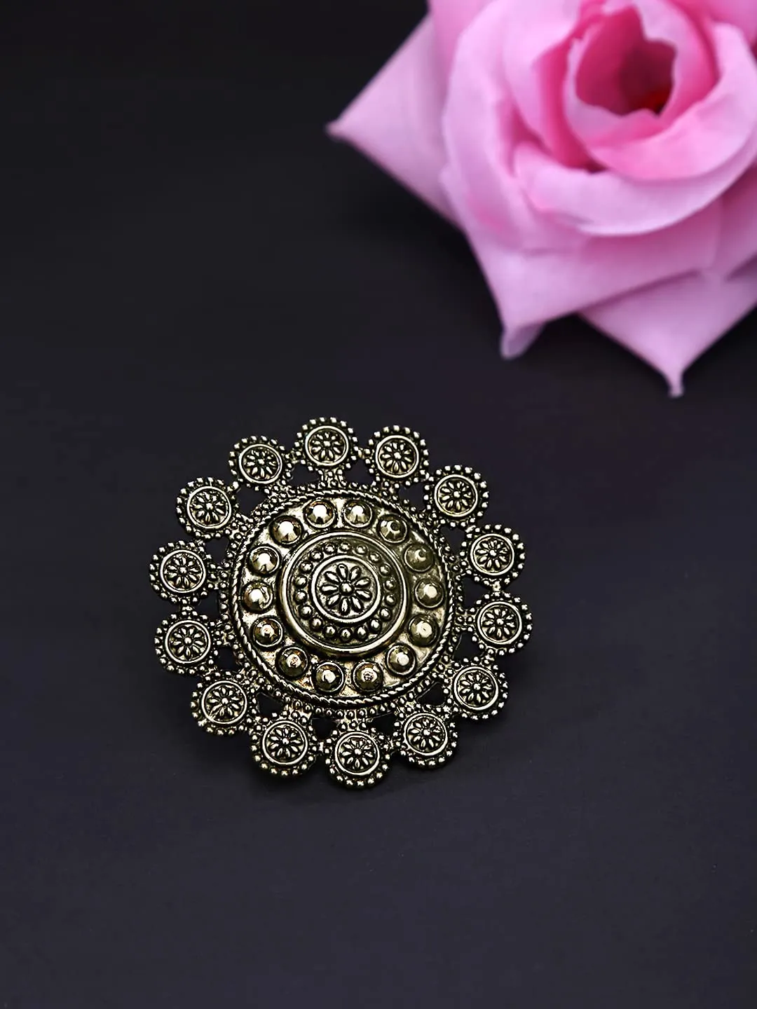Yellow Chimes Rings for Women Artistic Crafted Oxidised Gold Plated Traditional Adjustable Rings for Women and Girls.