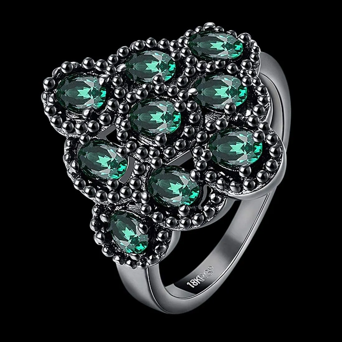 Yellow Chimes Rings for Women Green Crystal Ring Black Gun Plated Ring for Women and Girls
