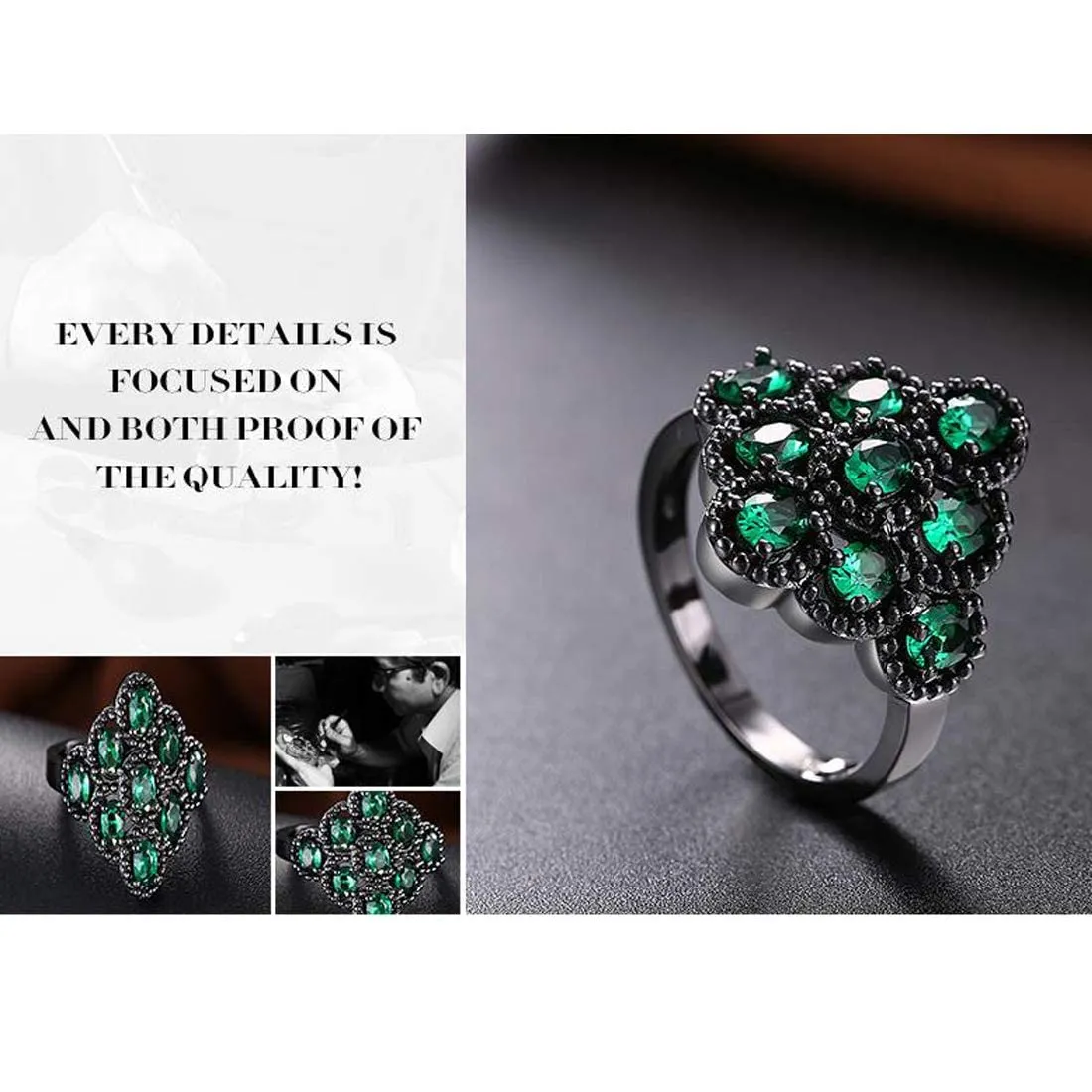 Yellow Chimes Rings for Women Green Crystal Ring Black Gun Plated Ring for Women and Girls