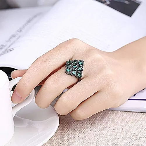 Yellow Chimes Rings for Women Green Crystal Ring Black Gun Plated Ring for Women and Girls