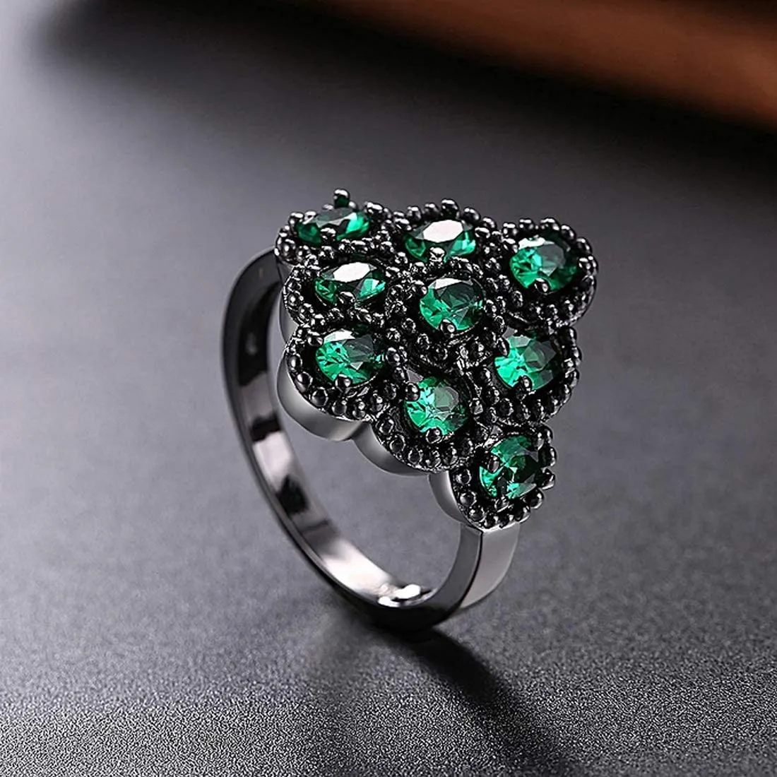 Yellow Chimes Rings for Women Green Crystal Ring Black Gun Plated Ring for Women and Girls