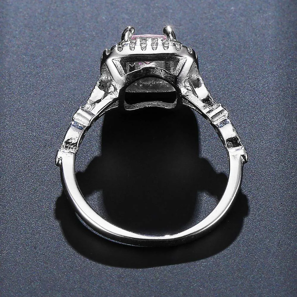 Yellow Chimes Rings for Women Pink Crystal Rings Silver Plated Square Shaped Crystal Rings for Women and Girl's.