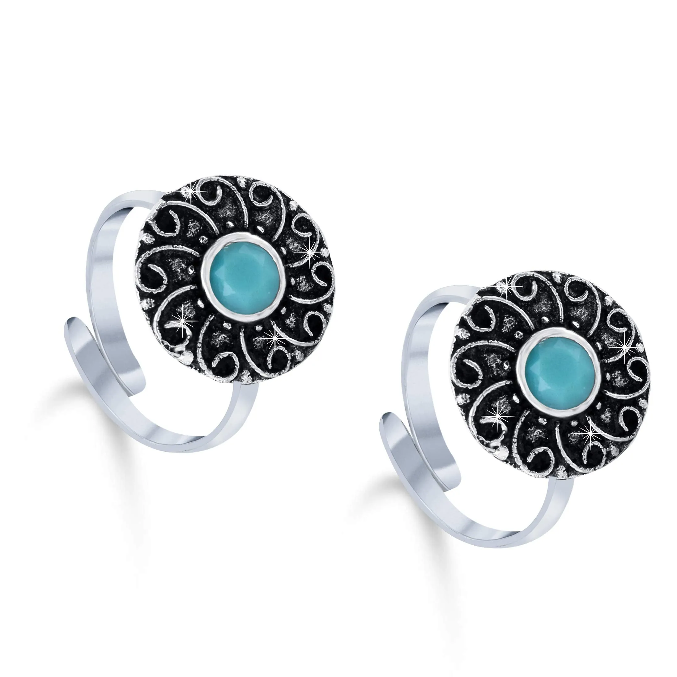 Yellow Chimes Toe Rings Set for Women Silver Oxidised Toe Ring 5 Pairs Combo German Silver Adjustable Toe Rings for Women and Girls.