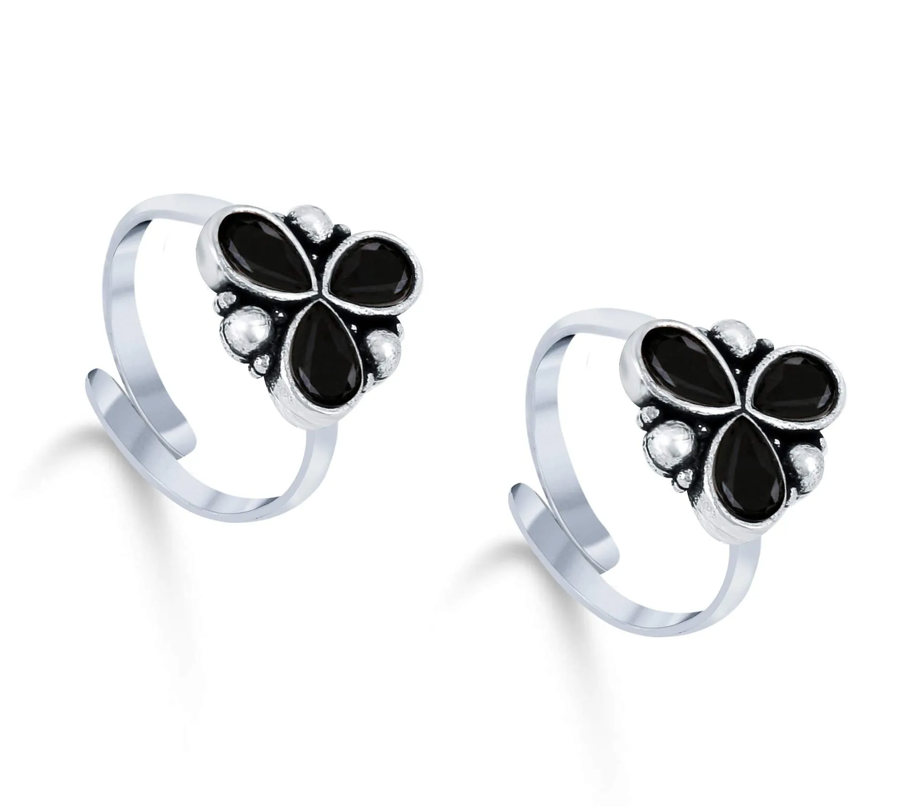 Yellow Chimes Toe Rings Set for Women Silver Oxidised Toe Ring 5 Pairs Combo German Silver Adjustable Toe Rings for Women and Girls.